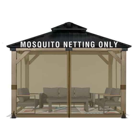Aoodor Universal 12 x 12 ft. Gazebo Replacement Mosquito Netting Screen 4-Panel Sidewalls with Double Zipper for Patio Backyard Deck and Lawns (Only Netting)