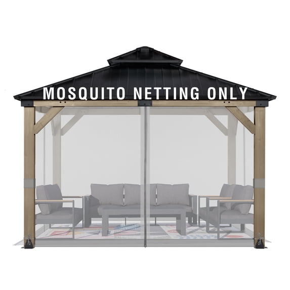 Aoodor Universal 12 x 12 ft. Gazebo Replacement Mosquito Netting Screen 4-Panel Sidewalls with Double Zipper for Patio Backyard Deck and Lawns (Only Netting)