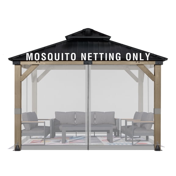 Aoodor Universal 12 x 12 ft. Gazebo Replacement Mosquito Netting Screen 4-Panel Sidewalls with Double Zipper for Patio Backyard Deck and Lawns (Only Netting)