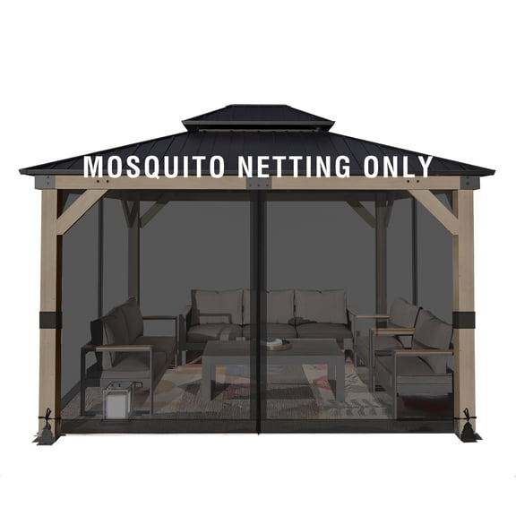 Aoodor Universal 12 x 14 ft. Gazebo Replacement Mosquito Netting Screen 4-Panel Sidewalls with Double Zipper for Patio Backyard Deck and Lawns (Only Netting)