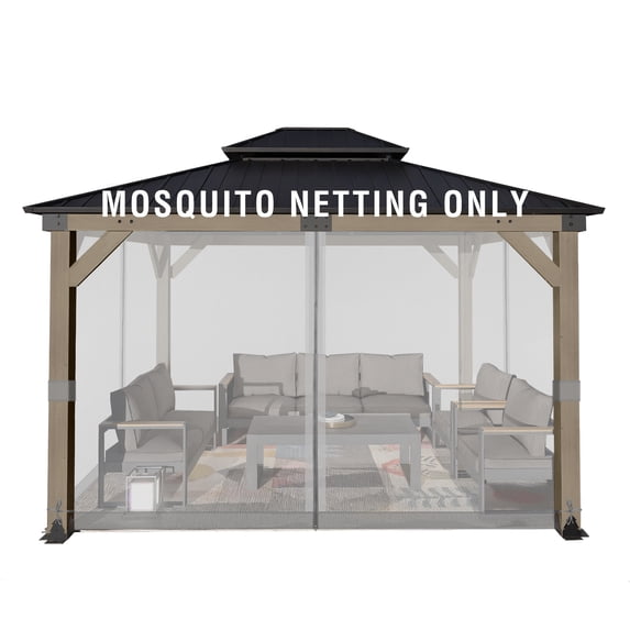 Aoodor Universal 12 x 16 ft. Gazebo Replacement Mosquito Netting Screen 4-Panel Sidewalls with Double Zipper for Patio Backyard Deck and Lawns (Only Netting)