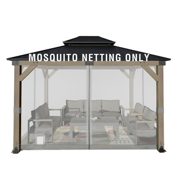 Aoodor Universal 12 x 16 ft. Gazebo Replacement Mosquito Netting Screen 4-Panel Sidewalls with Double Zipper for Patio Backyard Deck and Lawns (Only Netting)