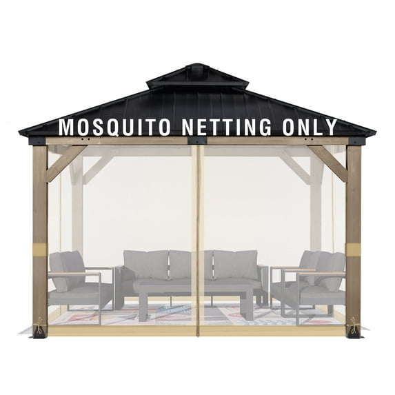 Aoodor Universal 12 x 12 ft. Gazebo Replacement Mosquito Netting Screen 4-Panel Sidewalls with Double Zipper for Patio Backyard Deck and Lawns (Only Netting)