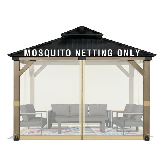 Aoodor Universal 12 x 12 ft. Gazebo Replacement Mosquito Netting Screen 4-Panel Sidewalls with Double Zipper for Patio Backyard Deck and Lawns (Only Netting)