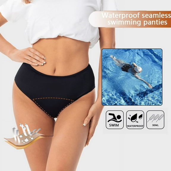 Aooho 3 Layer 30ml Seamless Swim Period Thong Panties Period Swimwear Leakproof Bikini Brief Bottoms Waterproof Menstrual Swim Bottoms for Teens, Girls, Women 2 Pack