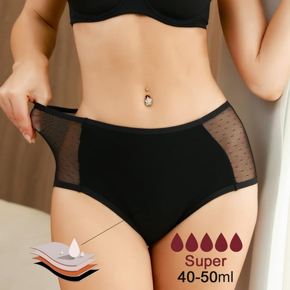 Aooho 40-50ML Heavy Flow Anti-Bacterial 4 Layers Menstrual Underwear Cotton Reusable Plus Size Lace Period Panties 2 Pack