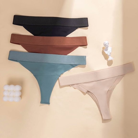 Aooho 4PCS Seamless Invisible No Camel Toe Thong Low Rise Front-Wedgie Proof Women Panties Cameltoe Proof Underwear