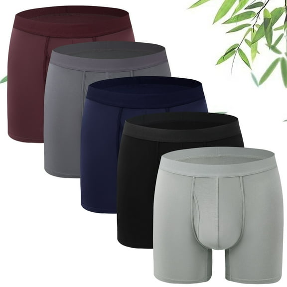 Aooho COOL Summer Underwear Breathable Boxer Briefs 5 Pack Bamboo Rayon Boxers for Men Soft Stretchy Men's Underwear with Fly