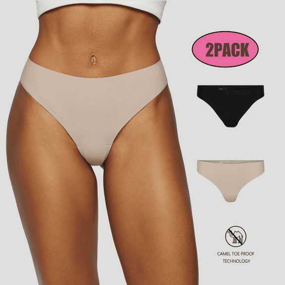 Aooho Seamless Mid Waist No Show Seamless Camel no Thongs Camel Toe Proof Underwear Panties for Leggings-2 PACK