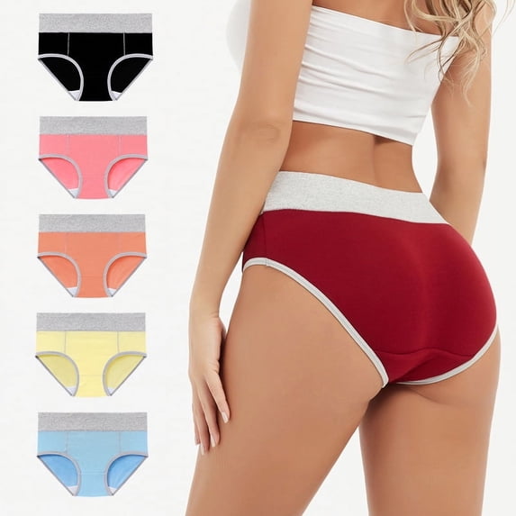 Aooho Women's Cotton Underwear High Waist Stretch Briefs Soft Underpants Ladies Full Coverage Panties 5 Pack