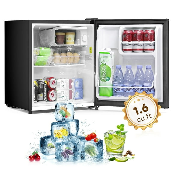 Aootek 1.6 Cu ft Single Door Mini Fridge with Freezer , Compact Refrigerator for Dormitory，Bedroom，Apartment，Office, Black