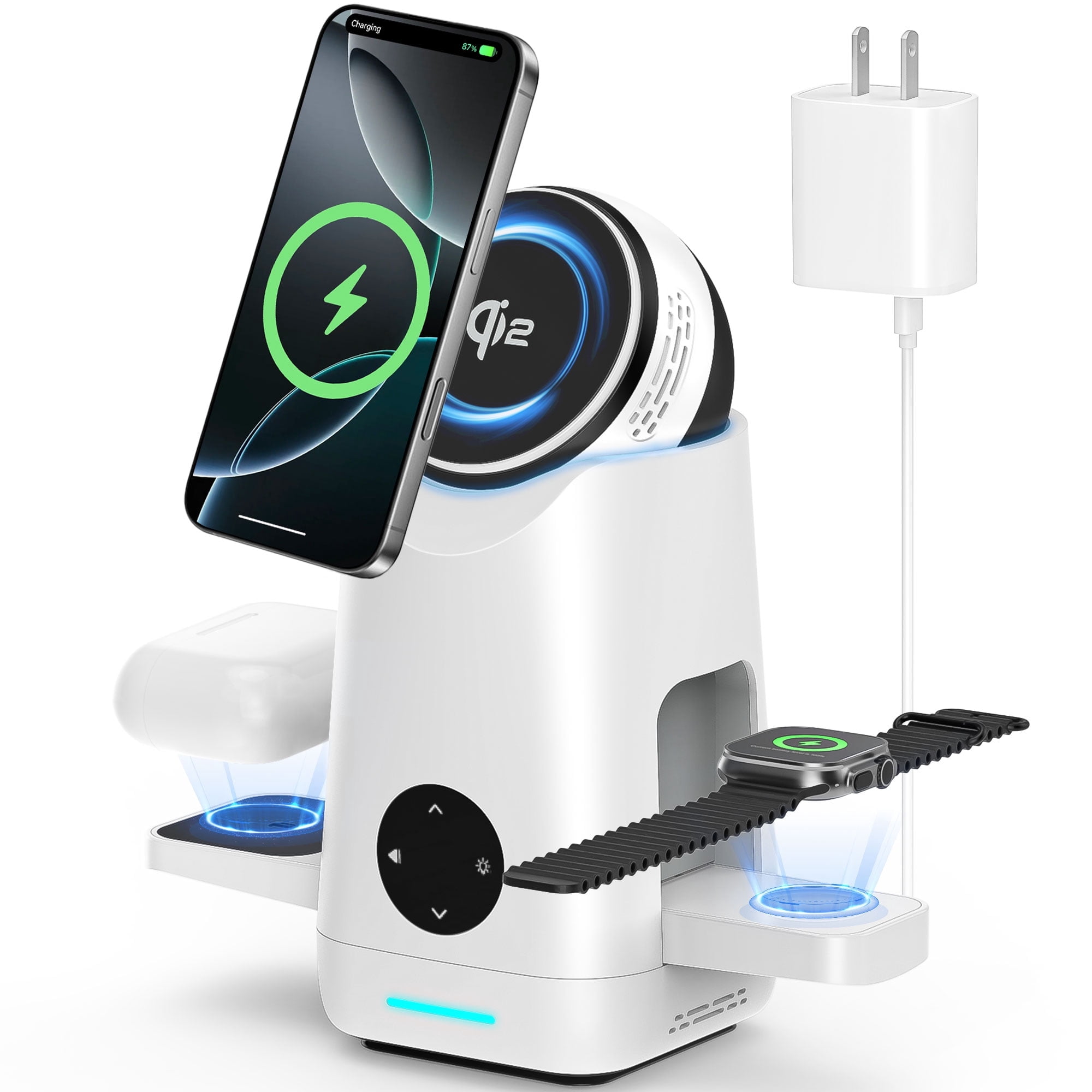 Aootek Foldable Qi2 15W Wireless Charger,3 in 1 charging station Compatible with MagSafe for iPhone12-16 Series & Samsung S6-S25 Series,Airpods4/3/2/Pro/Pro2 & Galaxy Buds Series,Apple Watch Ultra/SE