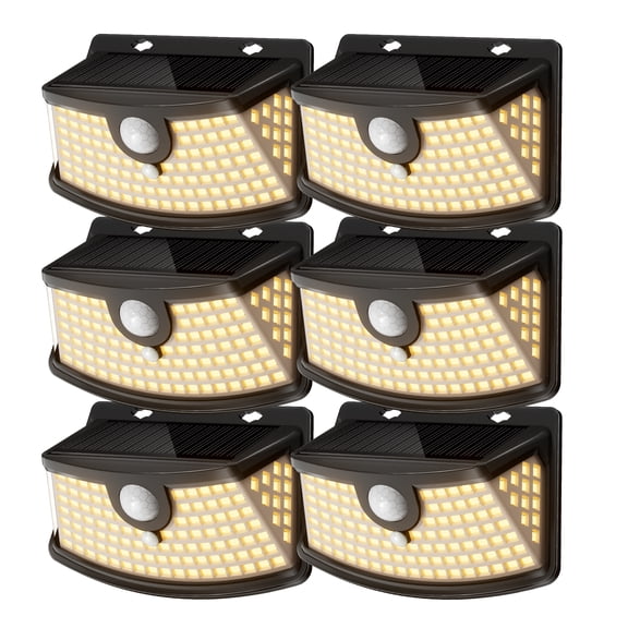 Aootek New Solar Motion Sensor Lights 120 LEDs with Lights Reflector,270 Wide Angle, IP65 Waterproof, Step Lights for Front Door, Yard, Garage, Deck (Black, Warm White, 6-Pack)