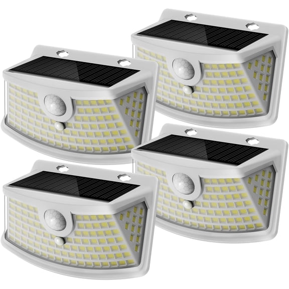 Aootek New Solar Motion Sensor Lights 120 LEDs with Lights Reflector,270° Wide Angle, IP65 Waterproof, Step Lights for Front Door, Yard, Garage, Deck (White, Daylight White, 4-Pack)