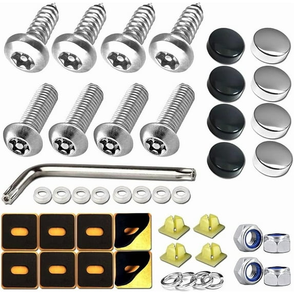 Aootf Anti Theft License Plate Frame- Tamper Proof Black Aluminum Car Tag Holder, 2 Pack Heavy Duty Universal Cover for Front and Rear, Stainless Steel Lock Security Screws(Self-Tapping), Nuts, Caps