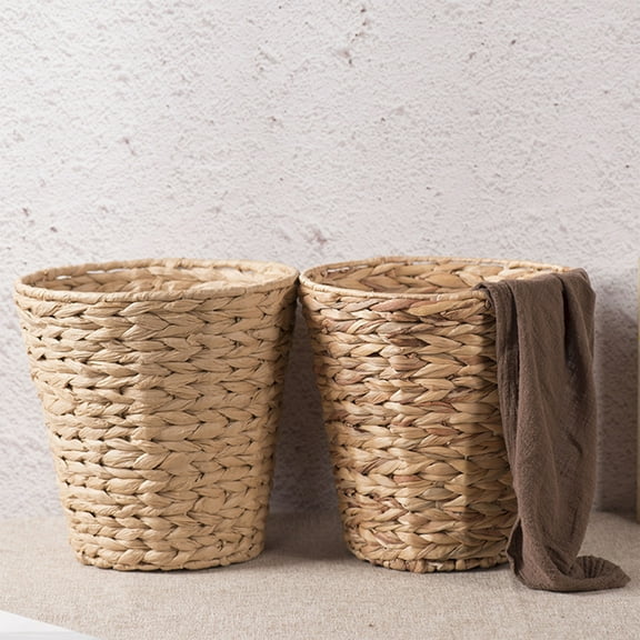 Aoouku String Rattan Waste Basket,Eco-Friendly Garbage Cans,Waste Papers Basket,String Trash Can,Waste Basket for Home/Office/Under Desk,Laundry Hamper with Lid Living Room Trash Basket Iron