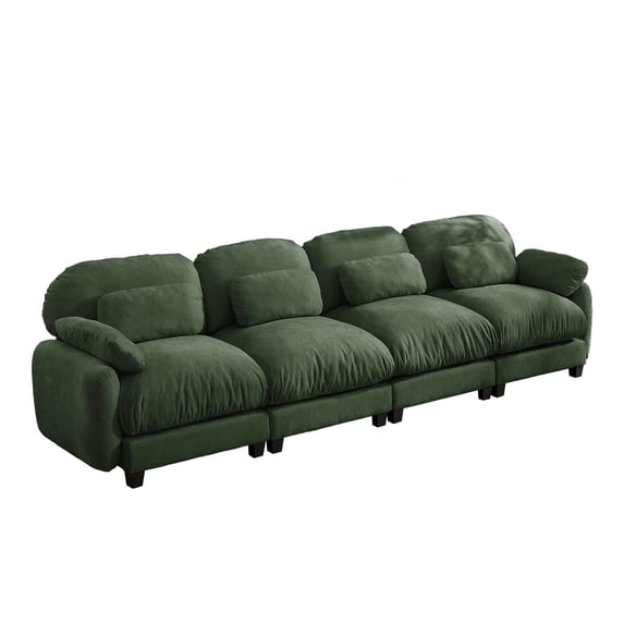Aoowow 136.2'' 4 Seater Sectional Cloud Sofa, Chenille Modular Couch with Deep Seat, Soft Loveseat for Living Room, Apartment, Green