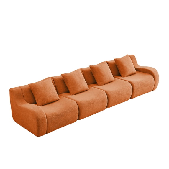 Aoowow 4-Seater Modular Boneless Sofa, Teddy Fabric Couch, Curved ...