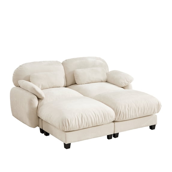 Aoowow 72.4'' 2 Seater Cloud Sofa, U-Shaped Chenille Modular Couch with Deep Seat, Soft Loveseat for Living Room, Apartment, Beige