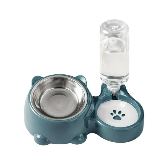 Aooww 2-in-1 Dog Bowl, Elevated Cat Food and Water Bowl with No-Spill Mat, Tilt Dish + Leak-Proof Bottle, Easy Clean Design,Blue
