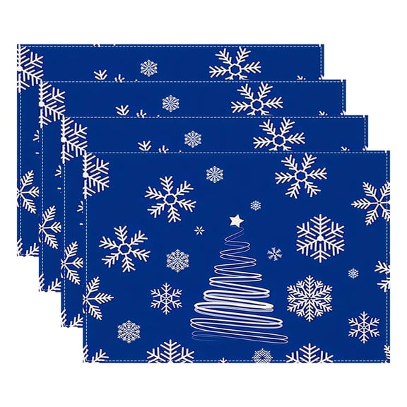 Aooww 4PCS Merry Christmas Placemats Seasonal Winter Place Mats Rustic Plastic Christmas Table Mats for Kitchen Dining Indoor Home Party Decoration, D-4PCS