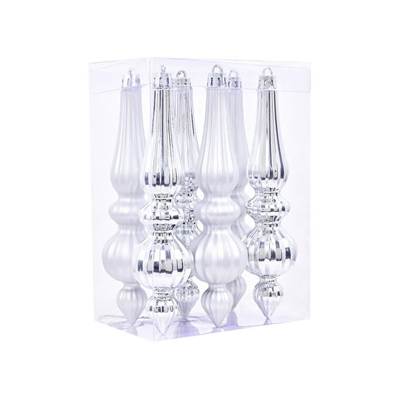 Aooww 6 Pcs Mercury Glass Finial Christmas Ornaments Hanging Christmas Finials Glass Ornaments Assorted Mercury Decor for Vintage Holiday Xmas Tree Decoration, Silver, 6PCS