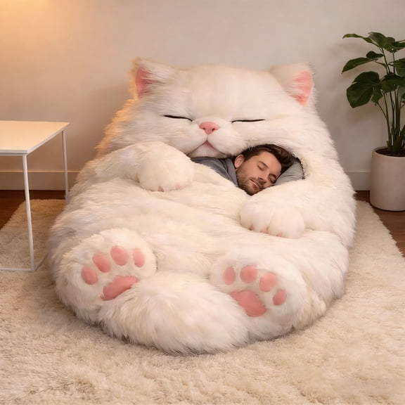 Aooww Adult Plush Cat Envelope Sleeping Bag 69x31in, Flannel Warm Cuddly Blanket Bag for Camping Sleepover & Home Lounging, A