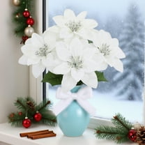 Aooww Christmas Glitter Flowers Christmas Tree Ornaments Artificial Poinsettia Flower Velvet Magnolia Stems Floral Picks for Xmas Wedding DIY Crafts Wreath Party Floral Decorations, White