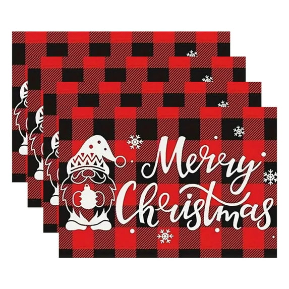 Aooww Christmas Placemats Set of 4 Christmas Plastic Table Place Mats Merry Christmas Dining Mat Washable Xmas Holiday Rustic Vintage Table Decoration for Indoor Outdoor Christmas Party Dining Table