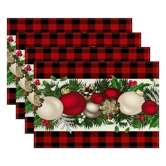 Aooww Christmas Placemats Set of 4 Christmas Plastic Table Place Mats Merry Christmas Dining Mats Washable Xmas Holiday Rustic Vintage Table Decoration for Indoor Outdoor Christmas Party Dining Table