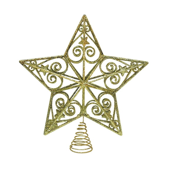 Aooww Christmas Tree Topper Glittering Hollow Small Star Mini Christmas Tree Decoration 5 Point Star Xmas Treetop Ornaments Christmas Decorations Christmas Gifts, Gold