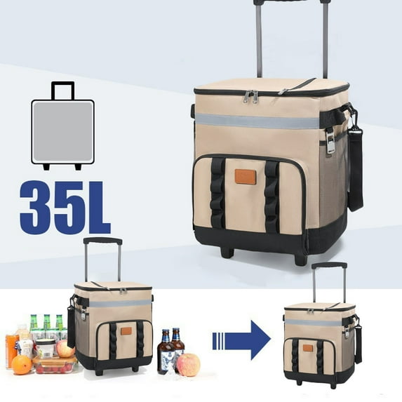 Aooww Cooler with Wheels and Handle, Portable Rolling Cooler, Collapsible Cooler, Insulated Waterproof, Soft Cooler on Wheels for Beach, Camping, Traveling, Picnic, Outdoor Activities