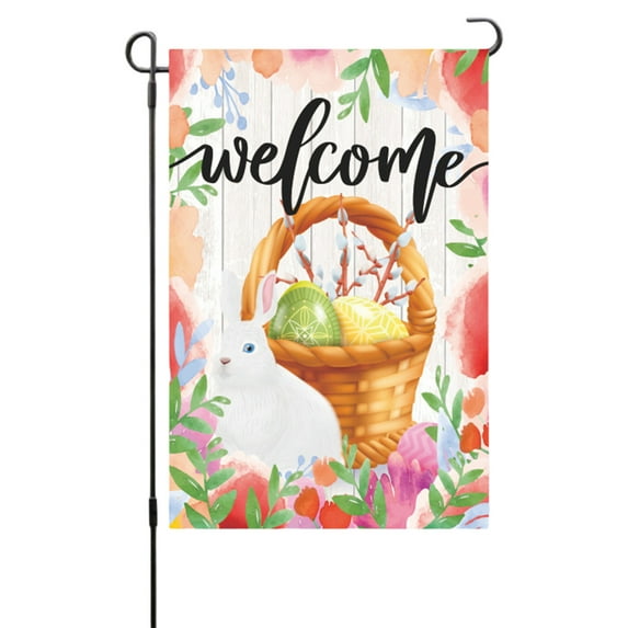 Aooww Easter Bunny Garden Flag Floral Rabbit Double Sided 12x18 Inch Small Burlap Spring Holiday Yard Outdoor Outside Home House Decoration Sign,F