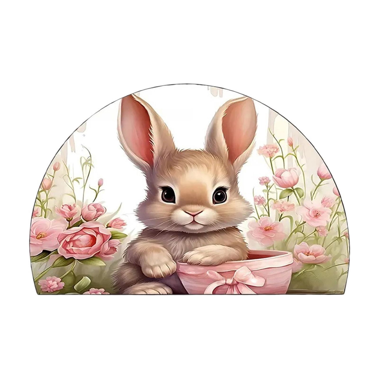 Aooww Easter Bunny Wooden Half Round Door Mat Indoor Entrance Washable ...