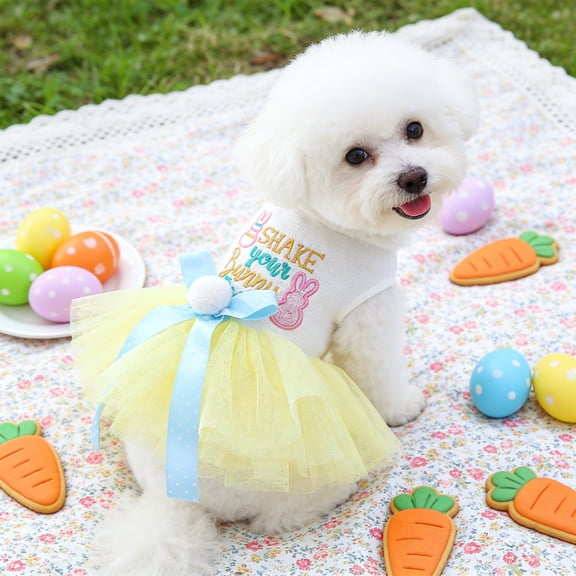 Aooww Easter Tulle Dress for Small Dogs Cats, Pet Party Outfit with Skirt for Holiday Photo and Celebration (S-4XL),Multicolor,XL