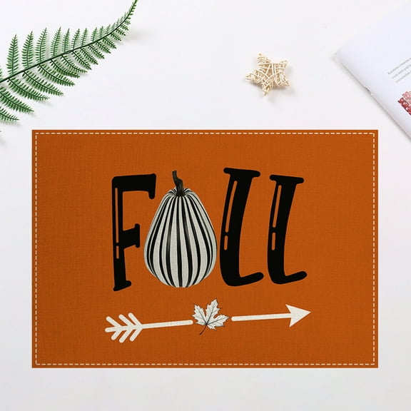 Aooww Fall Thanksgiving Linen Placemats 12x18 Inch Autumn Pumpkins Maple Leaves Buffalo Check Plaid Place Mat Heat-Resistant Washable Wipeable Table Mat for Party Kitchen Dining Home Decor