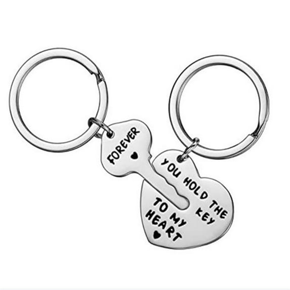 Aooww His and Her Keychain Set Couple Gifts for Boyfriend and Girlfriend Piece Of Him and Her Keychain Set Couple Anniversary Valentine's Day Gift,Heart-Shaped Decor,Romantic Home Decor,Silver