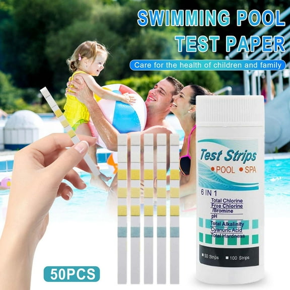 Pool Test Strips, 50 Strips Water Chemical Testing for Hot tub and Spa, Accurate Test Bromine, Total Alkalinity, pH, Free Chlorine, Total Hardness, Cyanuric Acid, and Total Chlorine