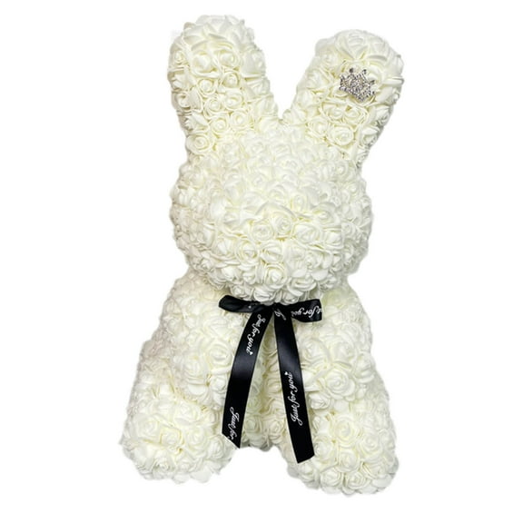 Aooww Simulation Rose Bunny Plush Toy, Cute Cuddly Foam Bunny with Rose for Valentine's Day and Birthday Gifts,A