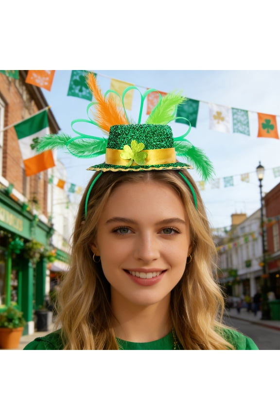 St. Patrick's Day Light-Up Shamrock Headband, Flashing LED Green Hat with Battery, Irish Festival Party Favor, Carnival & Pub Crawl Prop,A