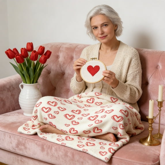 Aooww Valentines Day Pink Throw Blanket, Day Flannel Blanket Double-sided Fleece Nap Blanket Winter Blanket for Couch & Bed,G