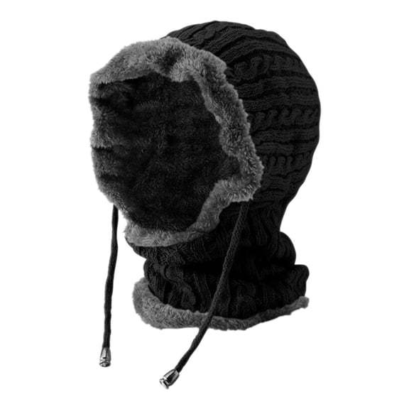 Aooww Women Winter One Piece Beanie Hat Slouchy Fleece Balaclavas Face Mask Neck Scarf Set Earmuff Ski Snow Knit Hats, Black