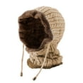 thumbnail image 1 of Aooww Women Winter One Piece Beanie Hat Slouchy Fleece Balaclavas Face Mask Neck Scarf Set Earmuff Ski Snow Knit Hats, Khaki, 1 of 6