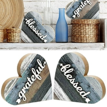 Aopfjg&nbsp;Clearance 2 Pcs Rustic Table Decorations for Living Room Home Decor Farmhouse Valentines Day Centerpiece Small Love Wooden Heart Decor for Dining Room Shelf Valentines Gift Decoration,Blue