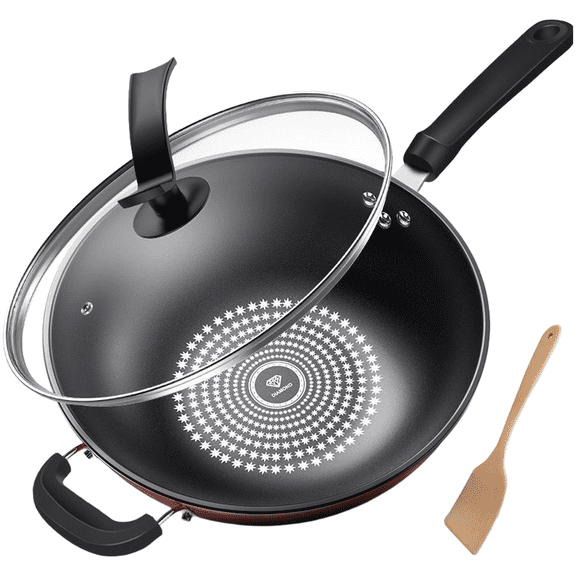 Aoqianlan 1PCS/Set Frying Wok Pan Iron Pan Diamond Coating FOR CRYSTAL Diamond Wok Non Frying Pan Induction Compatible Gas Stove B-34CM