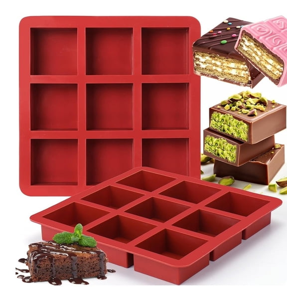 Aoqianlan 2 pack brick red silicone 9 cavity FOR MINI brownie baking FOR MOLD 3D