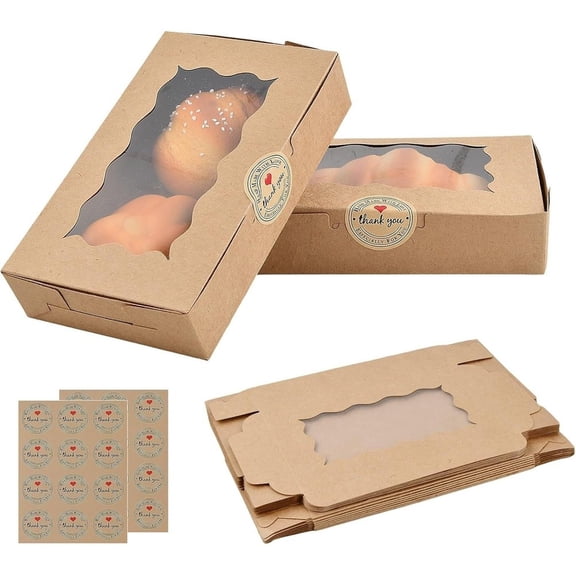 Aoqianlan 20Pcs Brown Paper Cookie Box with Transparent Window Cake Candy Packaging