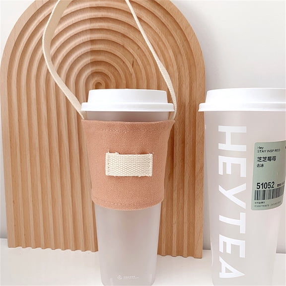 Aoqianlan Compact Canvas Cup Holder with Straw Buckle for Bubble Tea and Coffee