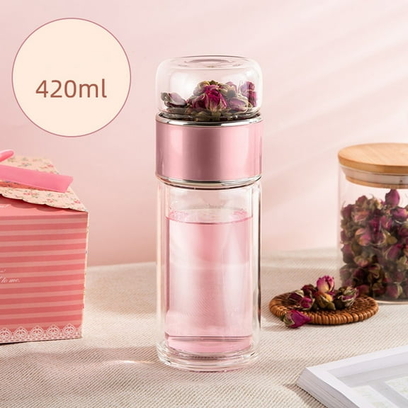 Aoqianlan Double layer Large capacity Tea separating Glass Cup Red/Silver red-420ml