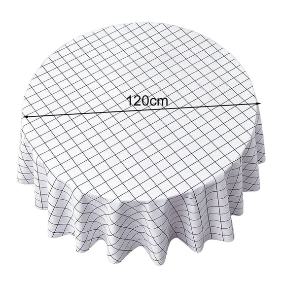 Aoqianlan Round Table Cloth Waterproof Vinyl Tablecloths Oil-Proof Checkered Wipeable Table Covers For Kitchen And Dining Room 120cm A-120CM